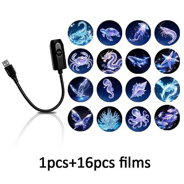 TEMU Mini USB Projektor s Podmořského Světa se Zvířaty, Velrybami a Hvězdami. Vhodný pro Vnitřní Použití. LED Projektor z Řady Mořský Život, Ideální