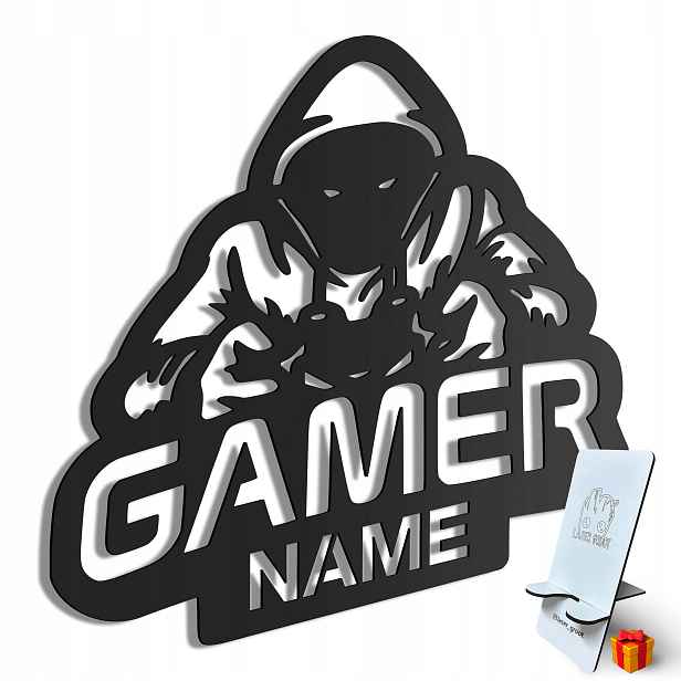 Dřevěný 3D obraz Gamer s vaším nápisem Nástěnná Dekorace Dárek