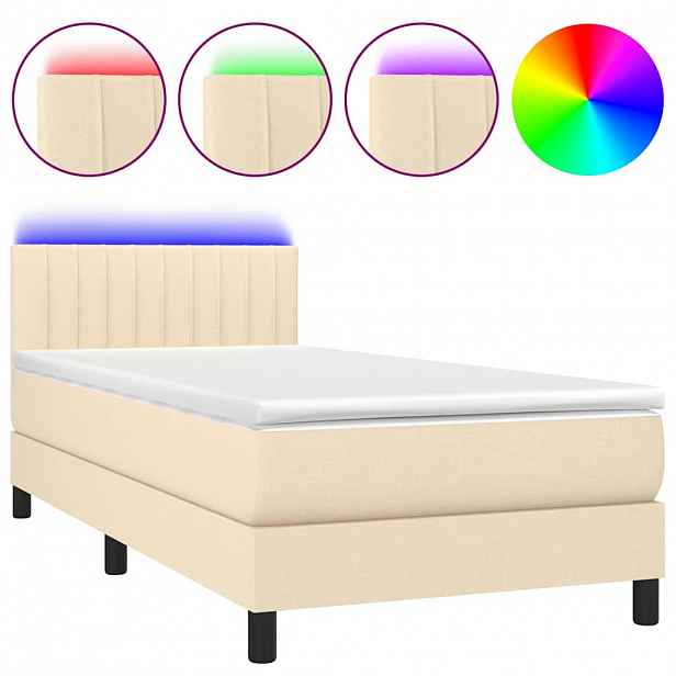 vidaXL Box spring postel s matrací a LED krémová 80 x 200 cm textil
