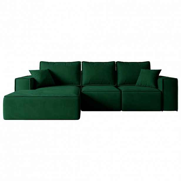 ALTDECOR ROHOVÁ SEDACÍ SOUPRAVA s funkcí lůžka a úložným prostorem SERRA-L-S – 266x161x87 cm, zelený velur