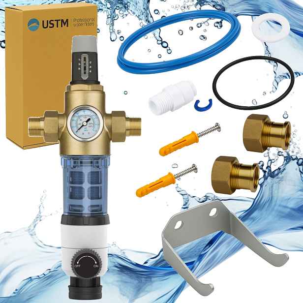 Narurový filtr s reduktorem tlaku Aqwell 34 manometr Ustm 3/4" 1"