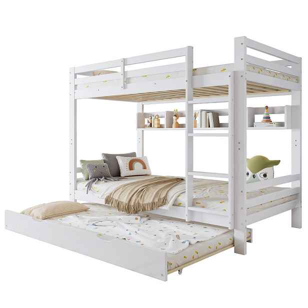 OKWISH PATROVÁ postel 90/200 cm bílá z borovice/MDF s výsuvnou přistýlkou