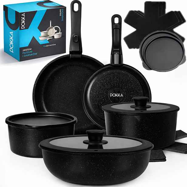 Sada Pánví A Hrnců 15 prvků 2x Odnímatelná Rukojeť Gaz Indukce Black