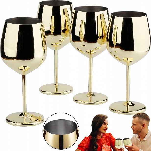 Skleničky Na Víno Zlaté Sada 4 Ks 500 ML Kovové Nerozbitné Na Večírky