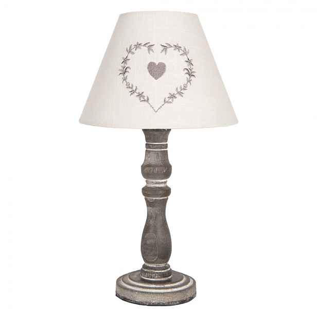 Šedá stolní lampička se srdíčkem Shabby - Ø 23*40 cm E27/max 1*40W Clayre & Eef