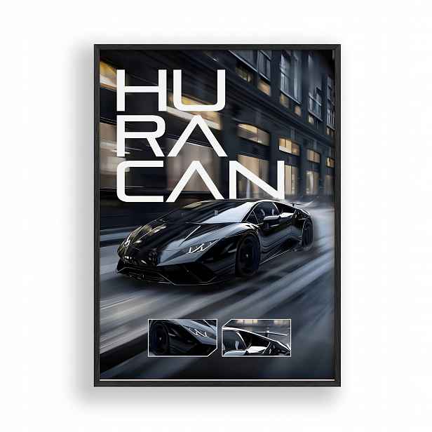 Obraz Auto Lamborghini Huracan Plakát Rámeček Dřevěný Černý 30x42 cm