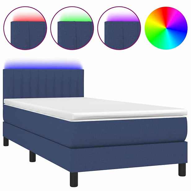 vidaXL Box spring postel s matrací a LED modrá 80 x 200 cm textil