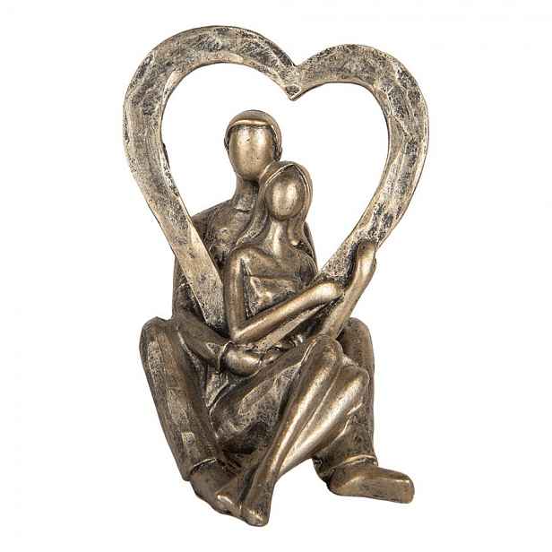 Bronzová antik dekorace zamilovaný pár držící srdce - 11*10*15 cm Clayre & Eef