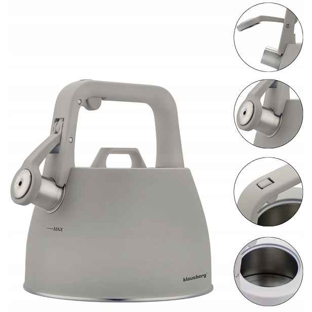 Konvice Klausberg KB-7916 Šedá 2,5L ocelová s píšťalkou, indukční, plynová