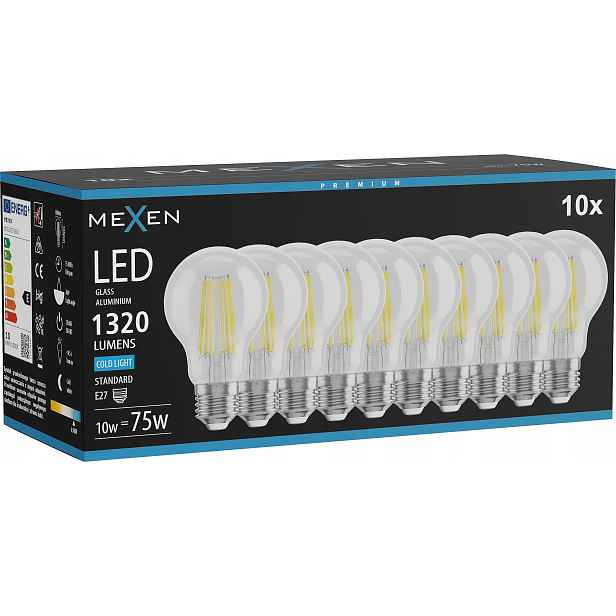 Mexen Vintis 10X Žárovka Filament Led E27 A60 10W 6500K 1320 LM Clear