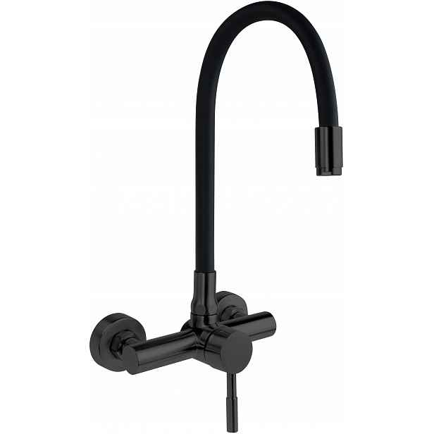 Nástěnná kuchyňská baterie nero, flexibilní ramínko, ocel 304