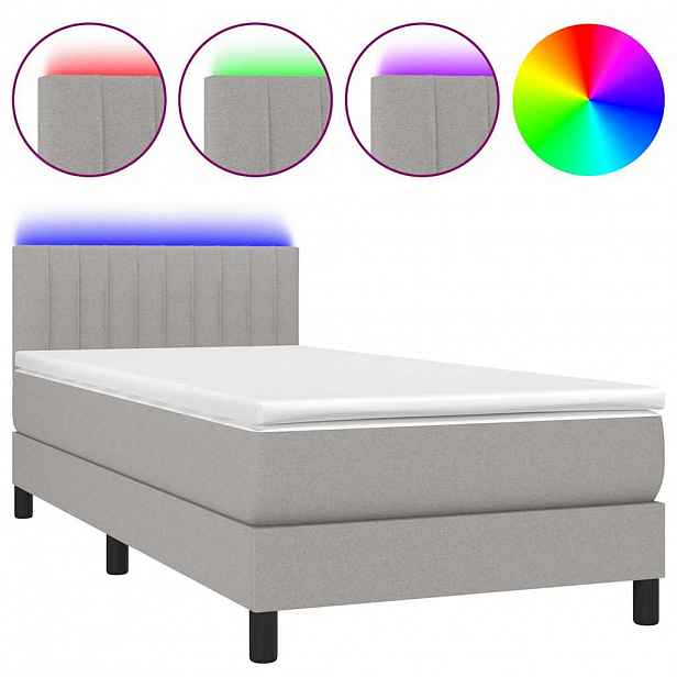 vidaXL Box spring postel s matrací a LED světle šedá 90x190 cm textil