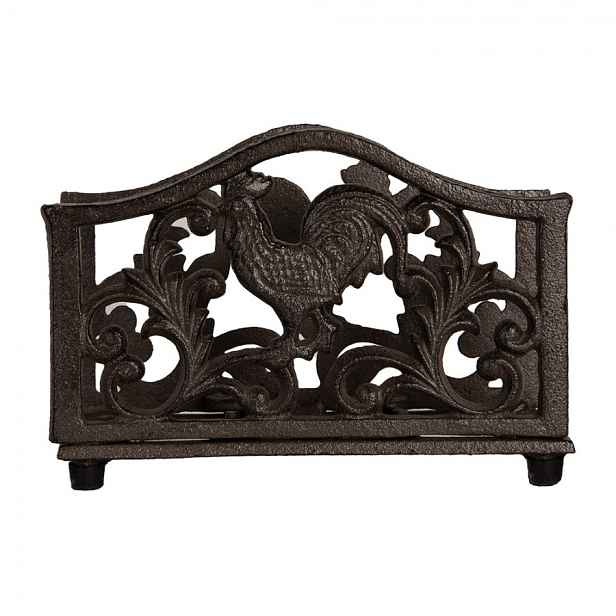 Hnědý litinový stojan na ubrousky s kohutem - 17*6*12 cm Clayre & Eef