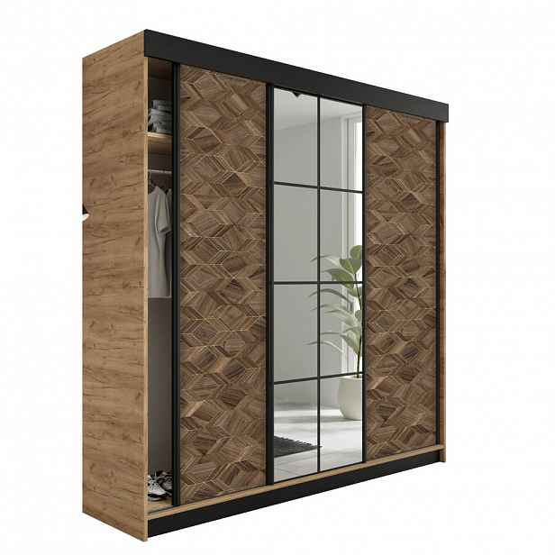 Kier Furniture POSUVNÁ ŠATNÍ SKŘÍŇ LAMARO - 200x205x59cm - Dub Craft & Art Deco