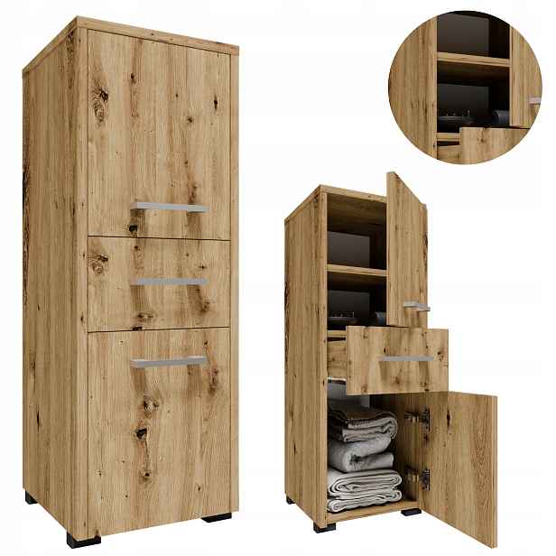 Koupelnová skříňka F2D1SART artisan 30 cm stojící, funkční sloupek, regál