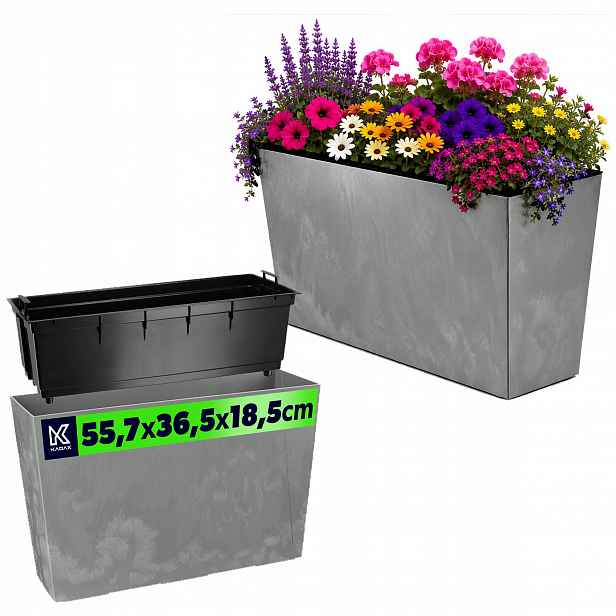 Květináč Květináč Na Květiny Vysoký Vložka 19x56 cm Šedý Beton