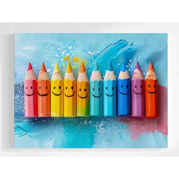 Obraz Na Plátně Canvas Děti Barevné Pastelky Tužky Úsměv Emoce 80x60