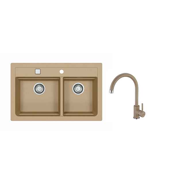 SET ALVEUS ATROX 50/55+ BATERIE ROXA 55 - obdélníkový béžový granitový dvoudřez 790x500x200 mm v setu s baterií