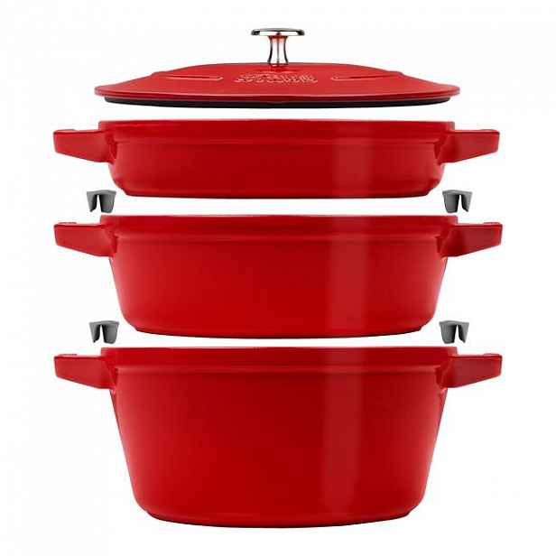 Staub Sada 3v1: litinový hrnec, kastrol a pánev s poklicí, Ø 24 cm, červená 1010892
