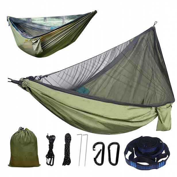 Turistická Houpací Síť 290*140 CM Hotová Sada Karabinových Pásků V Pouzdře