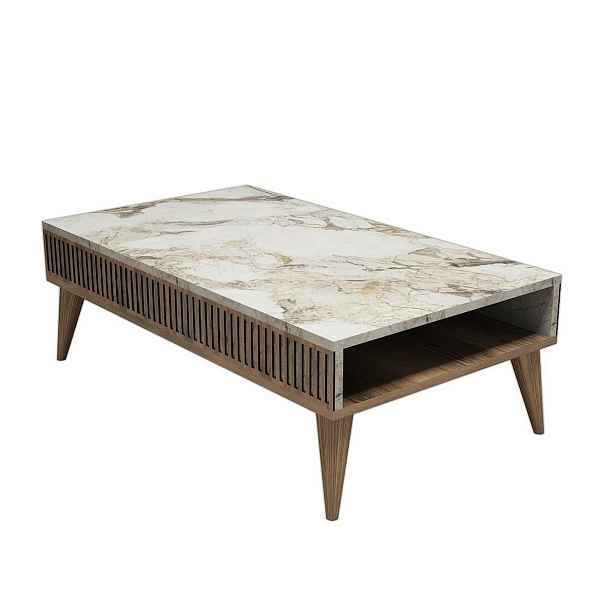 Konferenční stolek Mila White Marble and Walnut