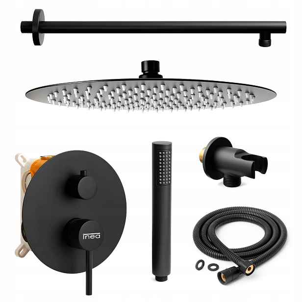 Podomítkový Sprchový Set Černý Matný Tryska S Velkou Dešťovou Sprchou 30 CM
