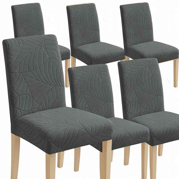 6 Ks Potah Na Židli Tmavě Šedý Velur Žakár Elastický Silný Uniwe