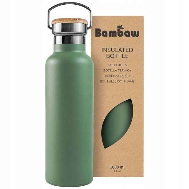 Bambaw Zelená termoláhev s bambusovým uzávěrem Sage Green 1000 ml
