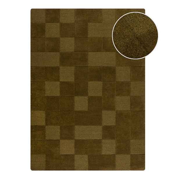 Khaki ručně tkaný vlněný koberec 200x290 cm Checkerboard – Flair Rugs
