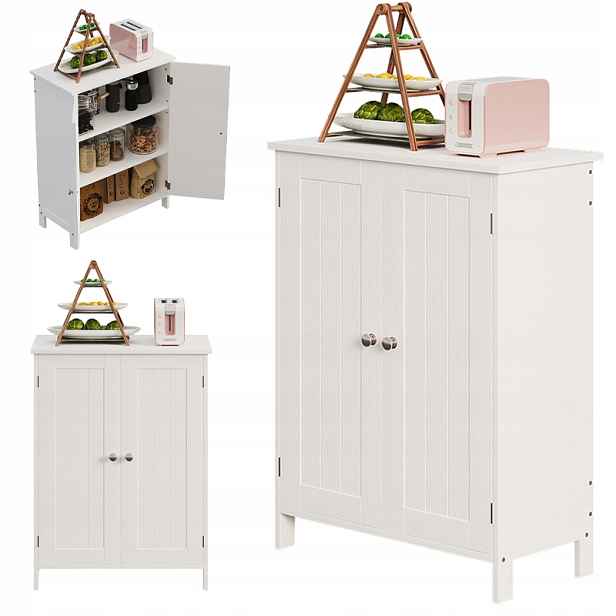 Skříňka Regál Komoda Do Koupelny Předsíň Loft 2 Dvířka Bílá Vysoká 80 CM