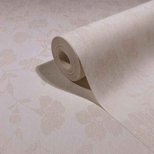 Tapeta s květinami, béžová, růžové třpytky, elegantní tapeta do pokoje, omyvatelná