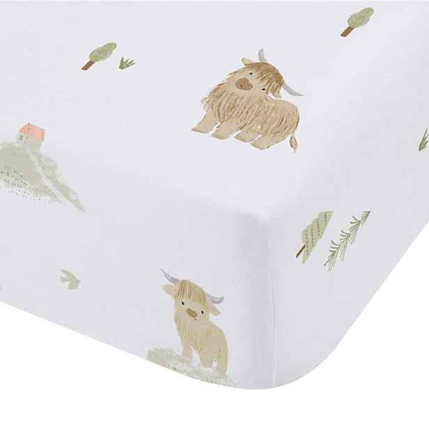 Bílé napínací bavlněné dětské prostěradlo do postýlky 70x140 cm Mini Moo Cow – Bianca