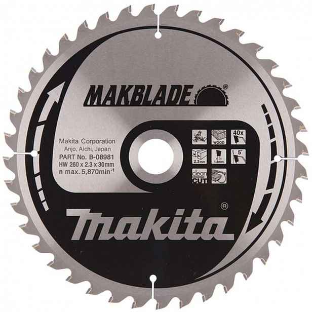 Makita - Pilový kotouč na dřevo, 260x30 mm, 40 zubů B-32770