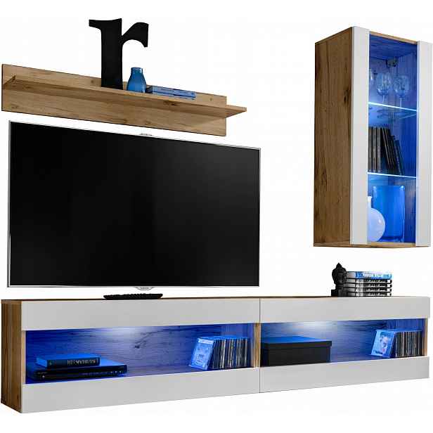 Sada nábytku Rtv Tivoli SET5 Dub Wotan/Bílá, Modré Led