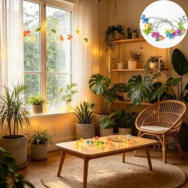 TEMU 150Cm/59.06In Světelný řetěz s dinosaury s teplým světlem, originální osvětlení, LED světelný řetěz, domácí dekorace, festivalová dekorace,