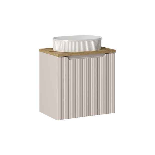 Comad Závěsná skříňka Nova Cashmere Beyond I s deskou a umyvadlem 60 cm kašmírová/dub evoke
