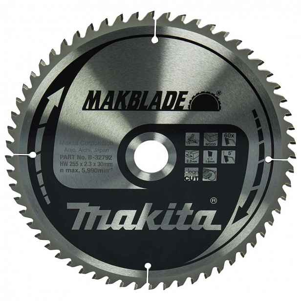 Makita - Pilový kotouč na dřevo, 255x30 mm, 60 zubů B-32792