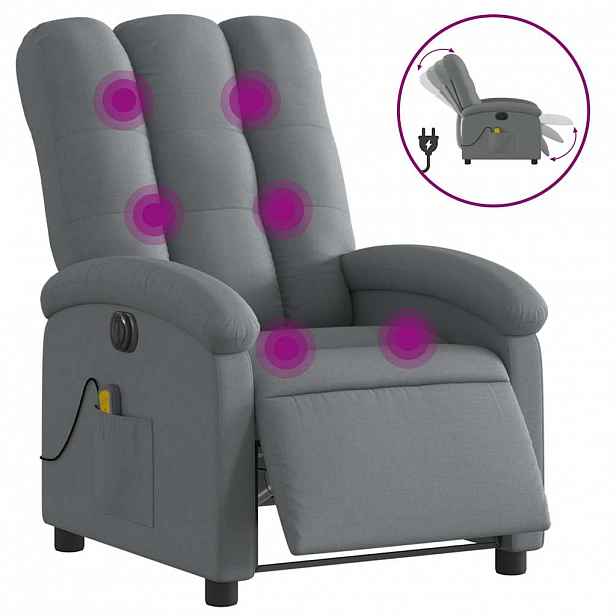 vidaXL Elektrické masážní polohovací křeslo tmavě šedé textil