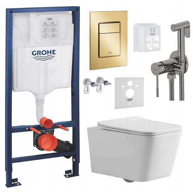 Wc Set Stelaz Grohe Wc Mísa Tornado Tlačítko Zlatá baterie grafit