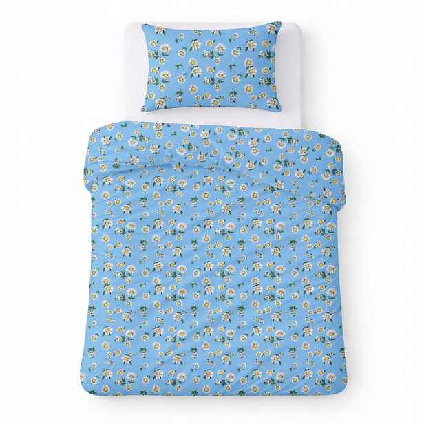 Povlečení bavlněné 140x200 modré s bílými sedmikráskami Cotton Home