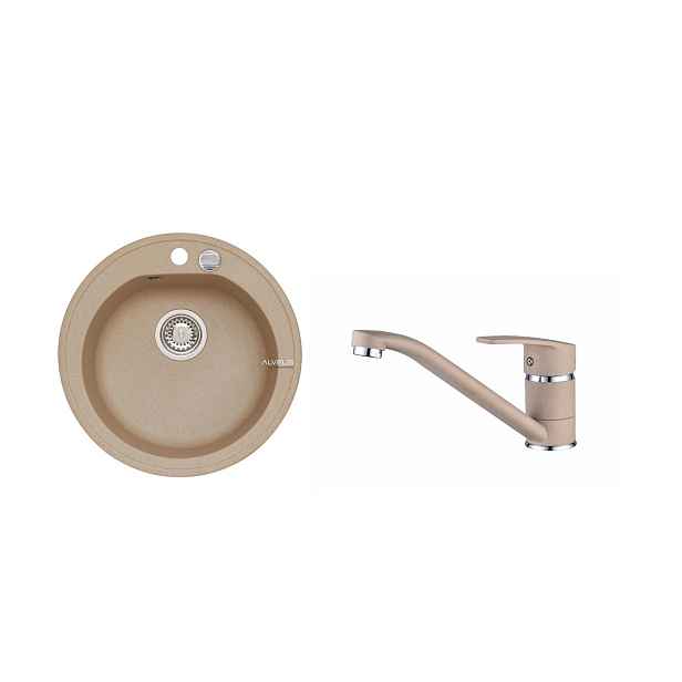 Alveus SET ALVEUS NIAGARA 10- 55+ BATERIE NINA/55 - kruhový béžový granitový dřez 510x175 mm v setu s baterií