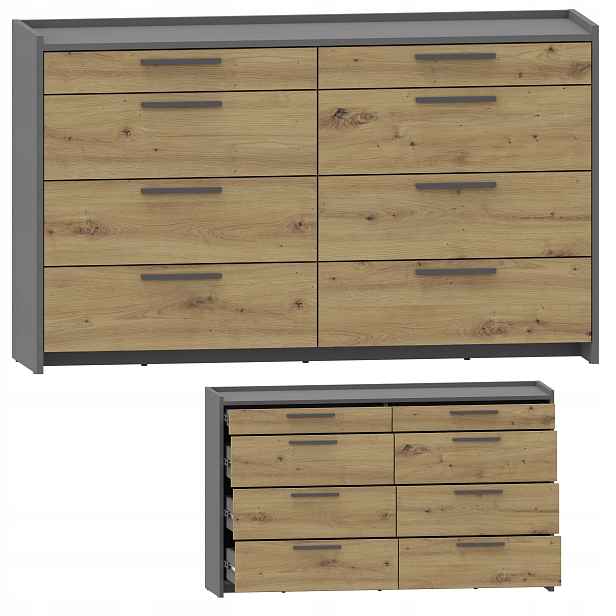 Komoda Altivo Com 135 6SW2SN artisan-antracit velká skříňka se 6 zásuvkami na oblečení
