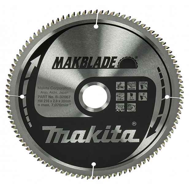 Makita - Pilový kotouč na dřevo, 216x30 mm, 100 zubů B-32867