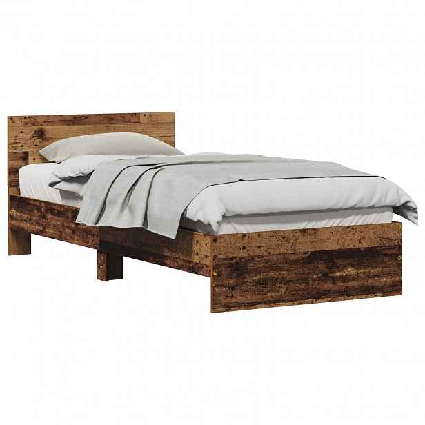 vidaXL Rám postele s čelem Staré dřevo 90 x 190 cm Kompozitní dřevo
