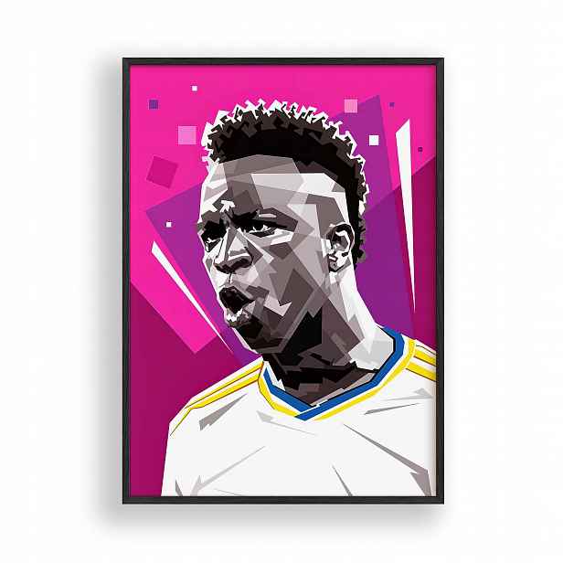 Obraz Vinicius Junior Real Madrid Plakát Rámeček Dřevěný Černý 30x42 cm