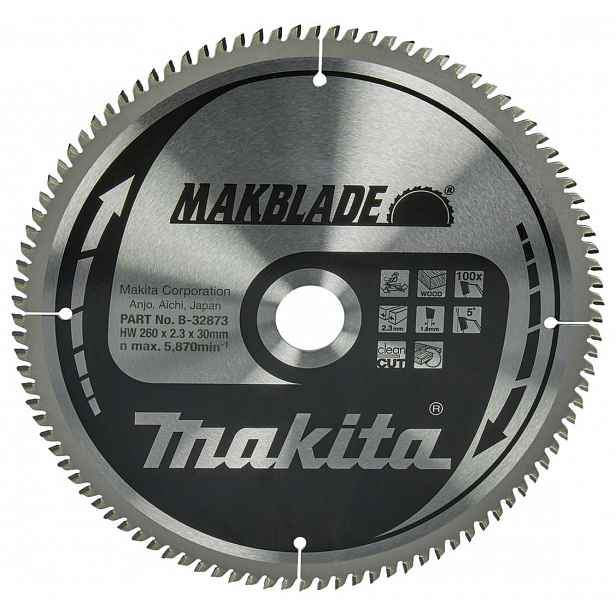 Makita - Pilový kotouč na dřevo, 260x30 mm, 100 zubů B-32873