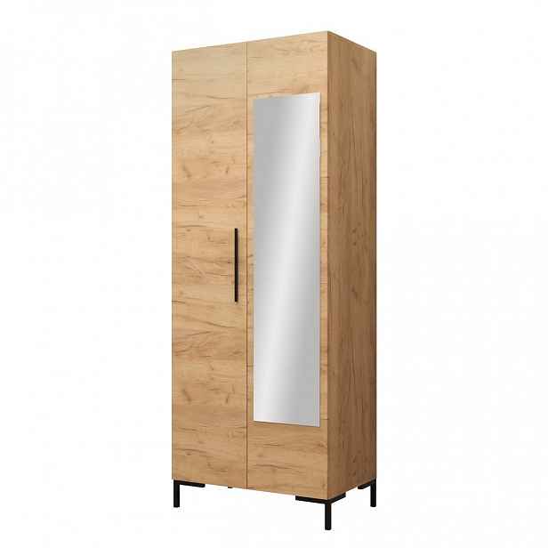 Šatní skříň 74 cm se zrcadlem ANDORA - dub kraft / černá