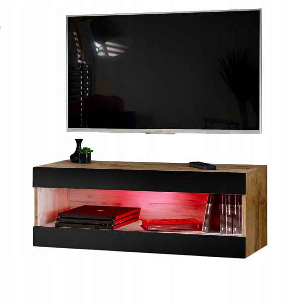 Závěsná Rtv skříňka Tivoli RTV2 Dub Wotan/Černá, Rgb Led