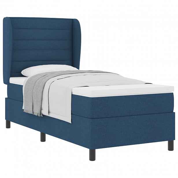 vidaXL Postel s boxspringem s matrací s čelo Modrá 100 x 200 cm textil