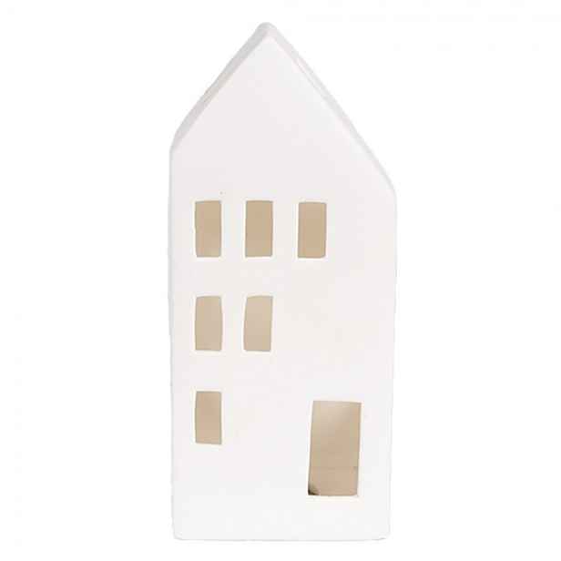 Bílý porcelánový dekorační domek s Led světýlky - 7*6*15 cm Clayre & Eef